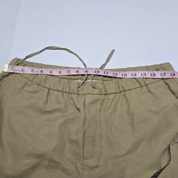 Zara Linen Cotton Blend Pants XL Tan Drawstring Straight Leg Trousers Pockets - Picture 4 of 11